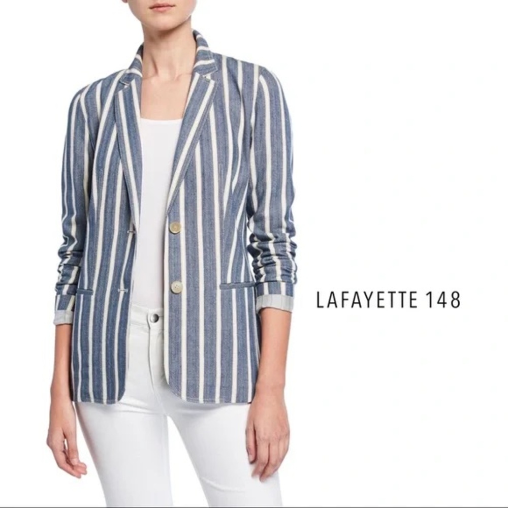 Lafayette 148 New York Briallen Sonoran-Striped Cotton Blazer, Size 2